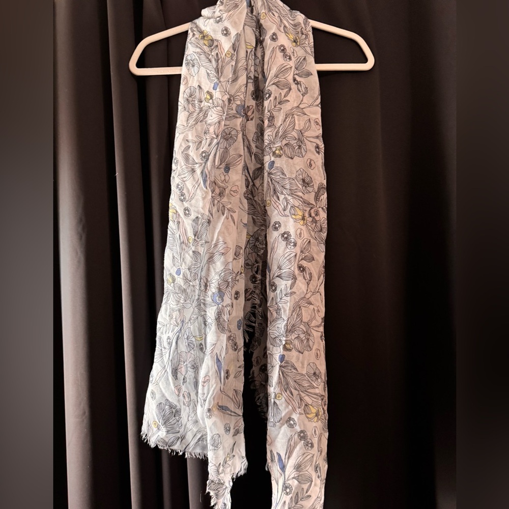 Lightweight Floral Print Scarf in White, Blue & Yellow